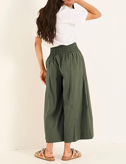 Women's summer pure cotton high waist elastic waist cropped casual pants