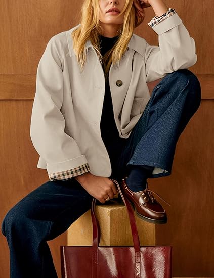 Women's Lapel Button Casual Cropped Jacket