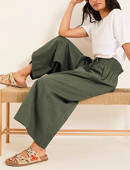 Women's summer pure cotton high waist elastic waist cropped casual pants